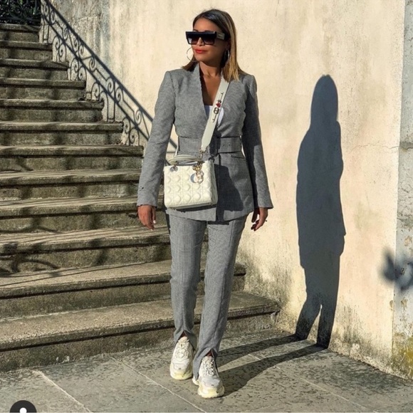 *Bloggers Favorite* Zara Houndstooth Mid Rise Front Split Trousers Sz M - Picture 7 of 14